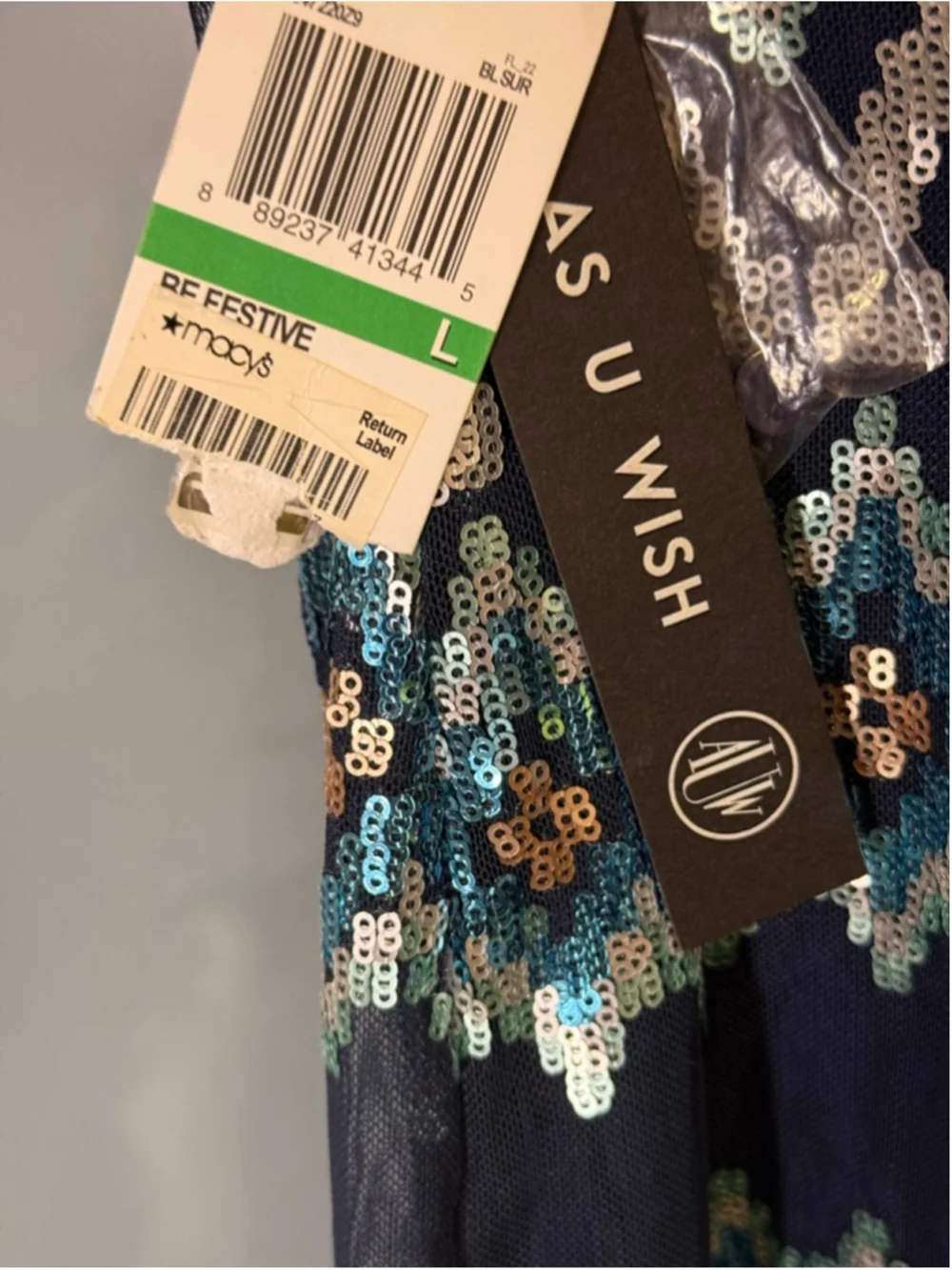 Juniors AS U WISH Navy & Teal Sequin Mini Dress L